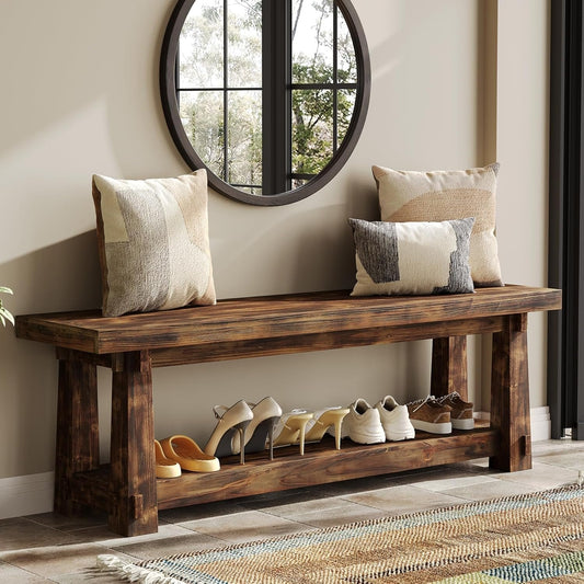 55" Entryway Bench, Foyer Bench with Shoe Storage for Hallway