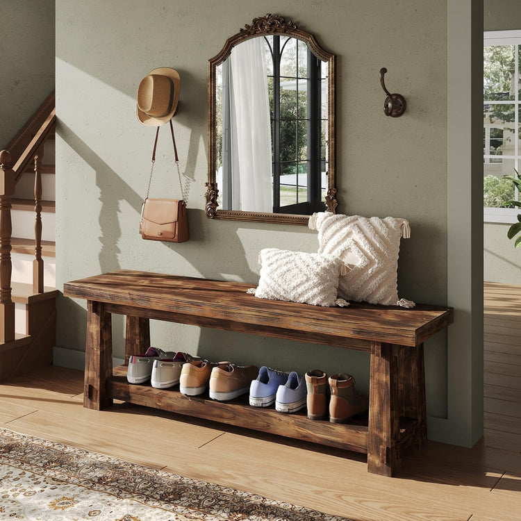 55" Entryway Bench, Foyer Bench with Shoe Storage for Hallway