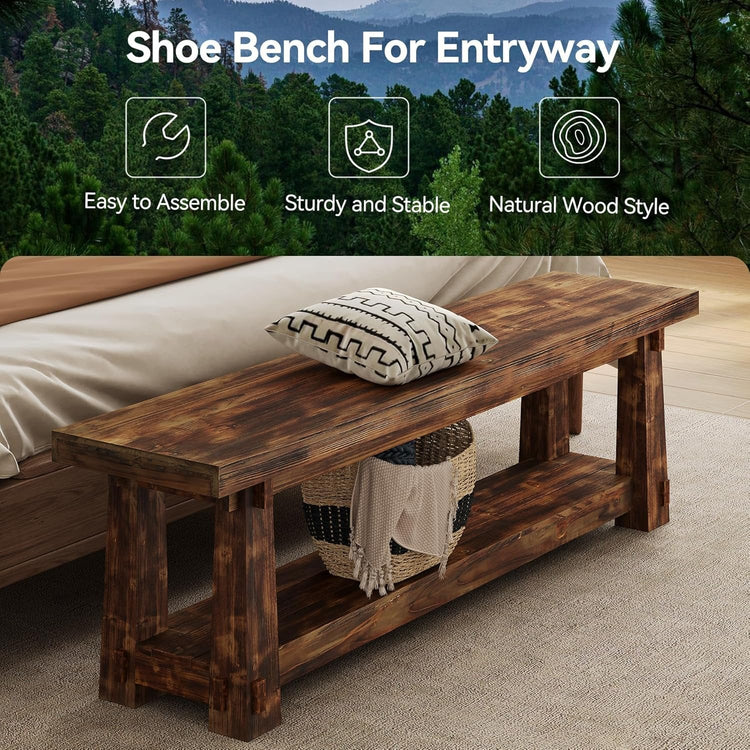 55" Entryway Bench, Foyer Bench with Shoe Storage for Hallway