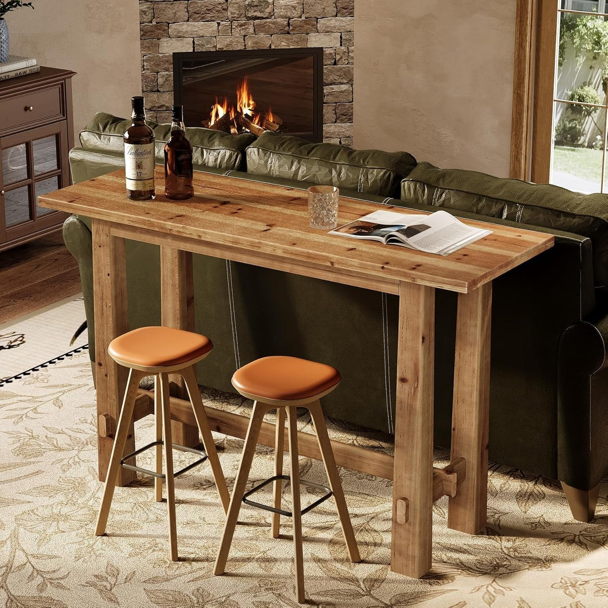 63" Bar Table, Wood Bar Height Pub Table Home Bar Unit