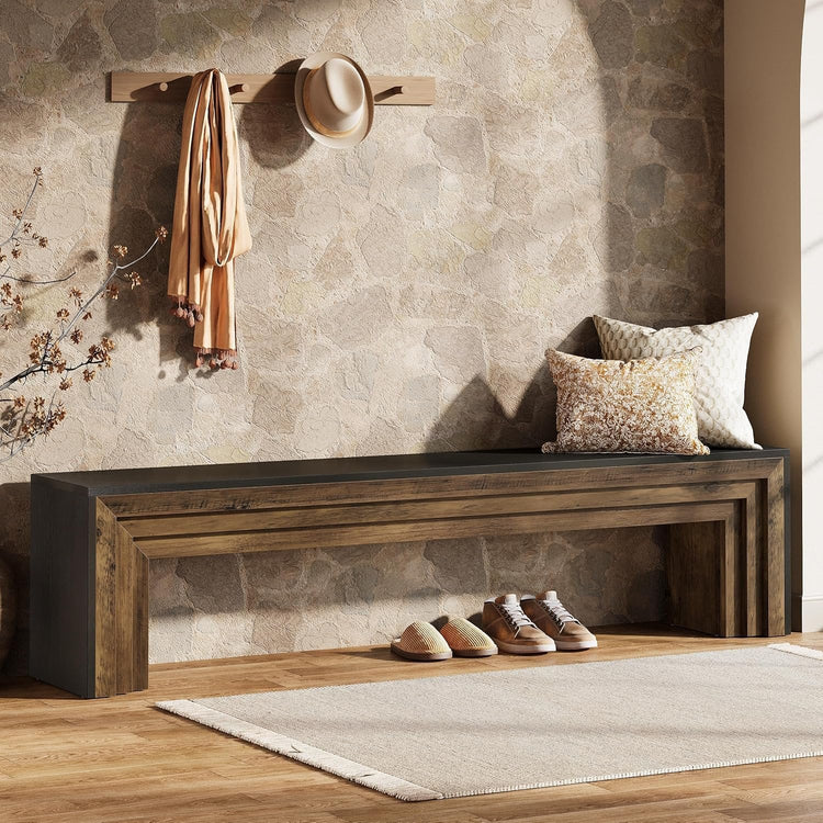 70.9" Entryway Bench, Farmhouse Shoe Bench End of Bed Bench with Layered Design