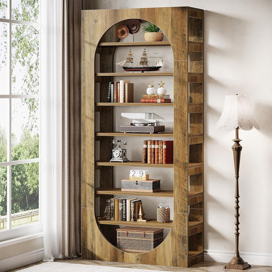 70.8" Tall Bookcase, 8-Tier Wood Arched Bookshelf Etagere with Storage