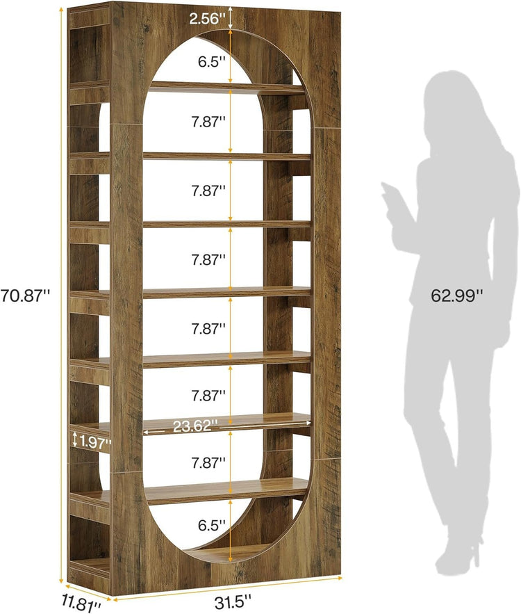 70.8" Tall Bookcase, 8-Tier Wood Arched Bookshelf Etagere with Storage