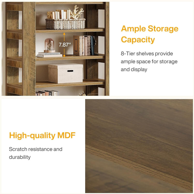 70.8" Tall Bookcase, 8-Tier Wood Arched Bookshelf Etagere with Storage