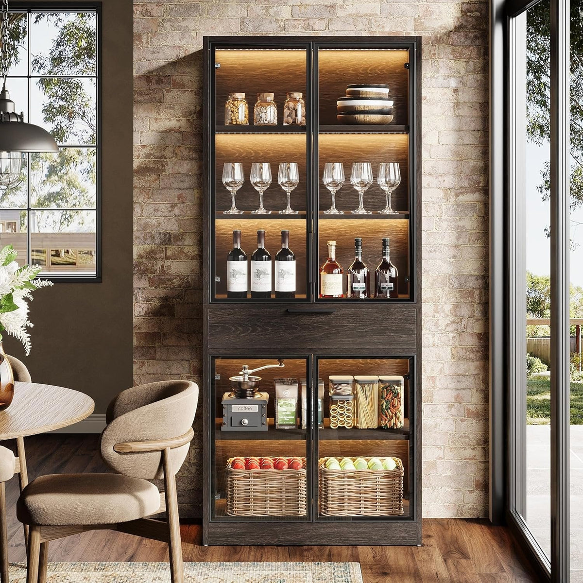 71" Display Cabinet, 5-Tier Curio Cabinet Display Case Bookcase with LED Lights