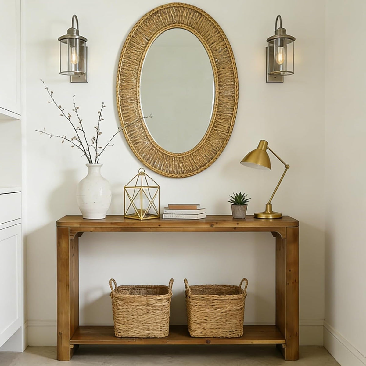 63" Solid Wood Console Table, Farmhouse Sofa Table Entryway Table with 2-Tier Storage