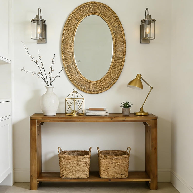 63" Solid Wood Console Table, Farmhouse Sofa Table Entryway Table with 2-Tier Storage