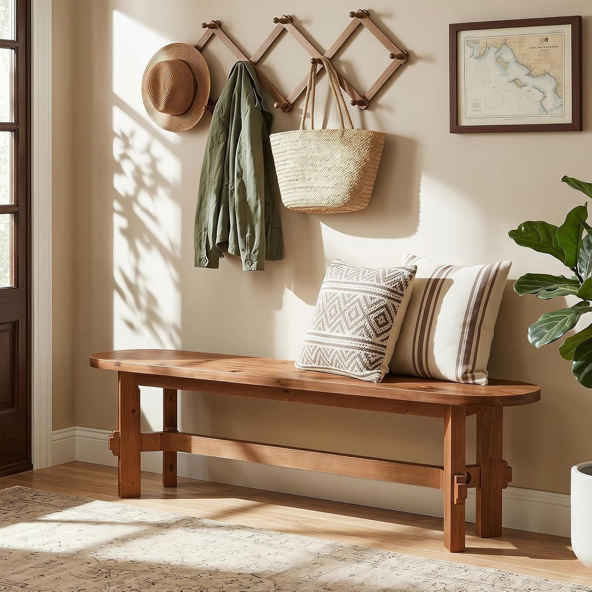 55" Solid Wood Dining Bench, Indoor Bench for Dining Table & Living Room