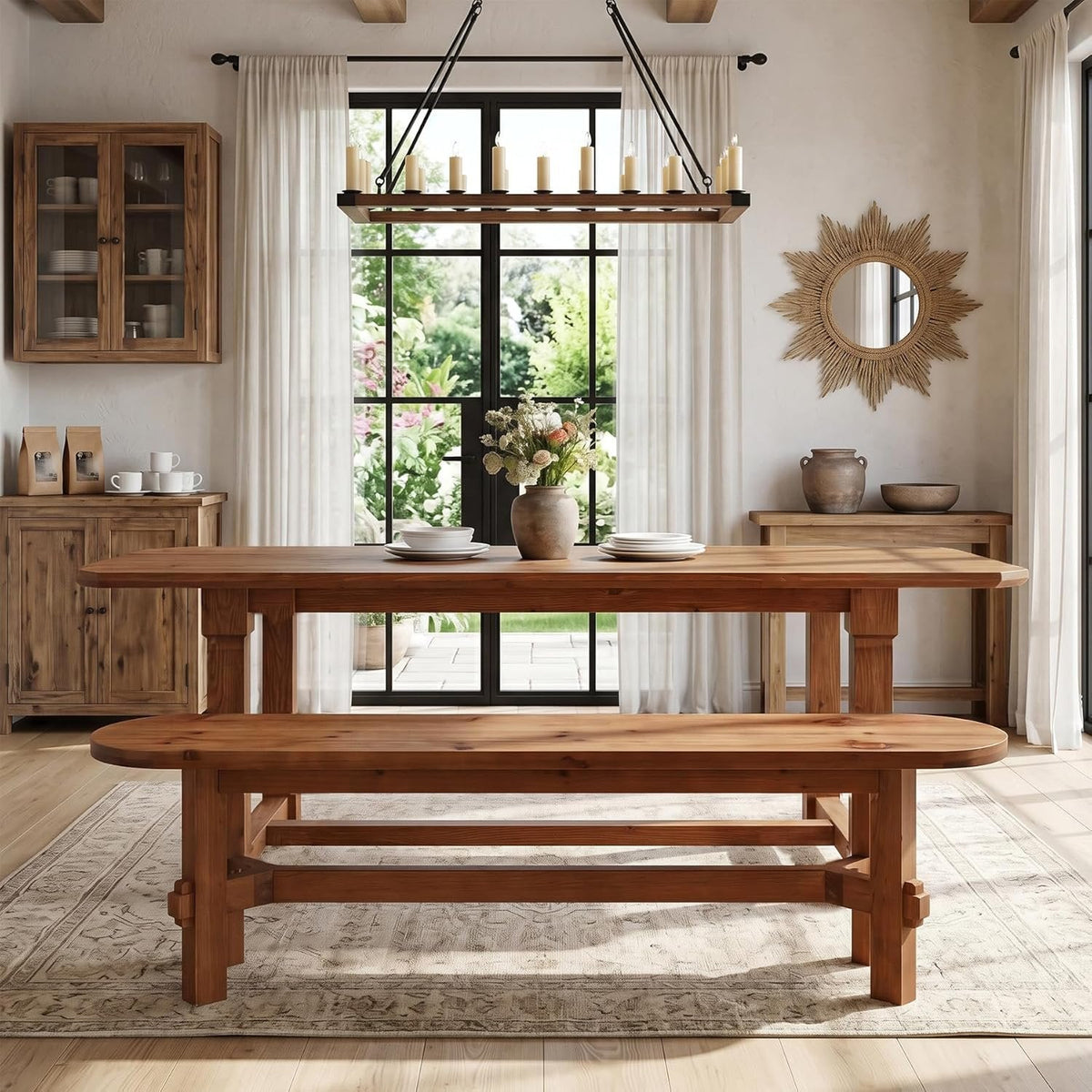 55" Solid Wood Dining Bench, Indoor Bench for Dining Table & Living Room