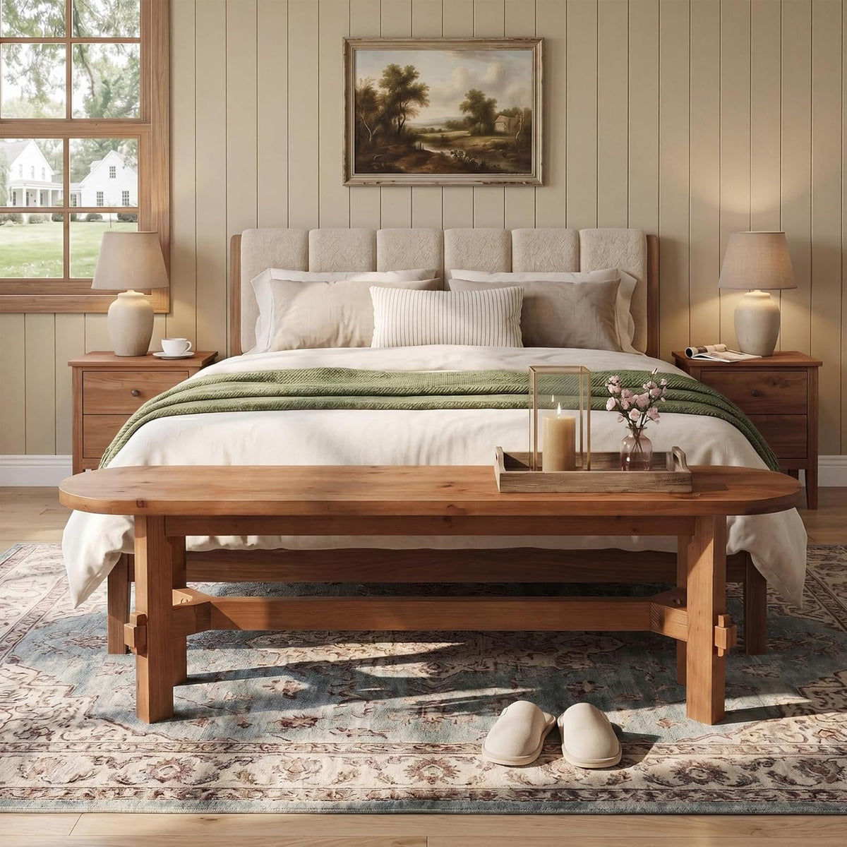 55" Solid Wood Dining Bench, Indoor Bench for Dining Table & Living Room