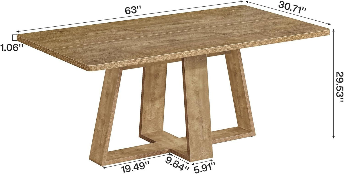 63" Dining Table, Farmhouse Kitchen Table with Wooden Pedestal for Kitchen