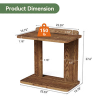 C-Shaped End Table, 2-Tier Wood Farmhouse Side Table with Book Groove