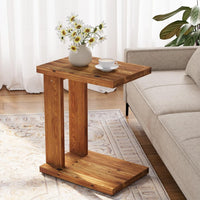 C-Shaped End Table, Wood 2-Tier Side Table Bedside Nightstand