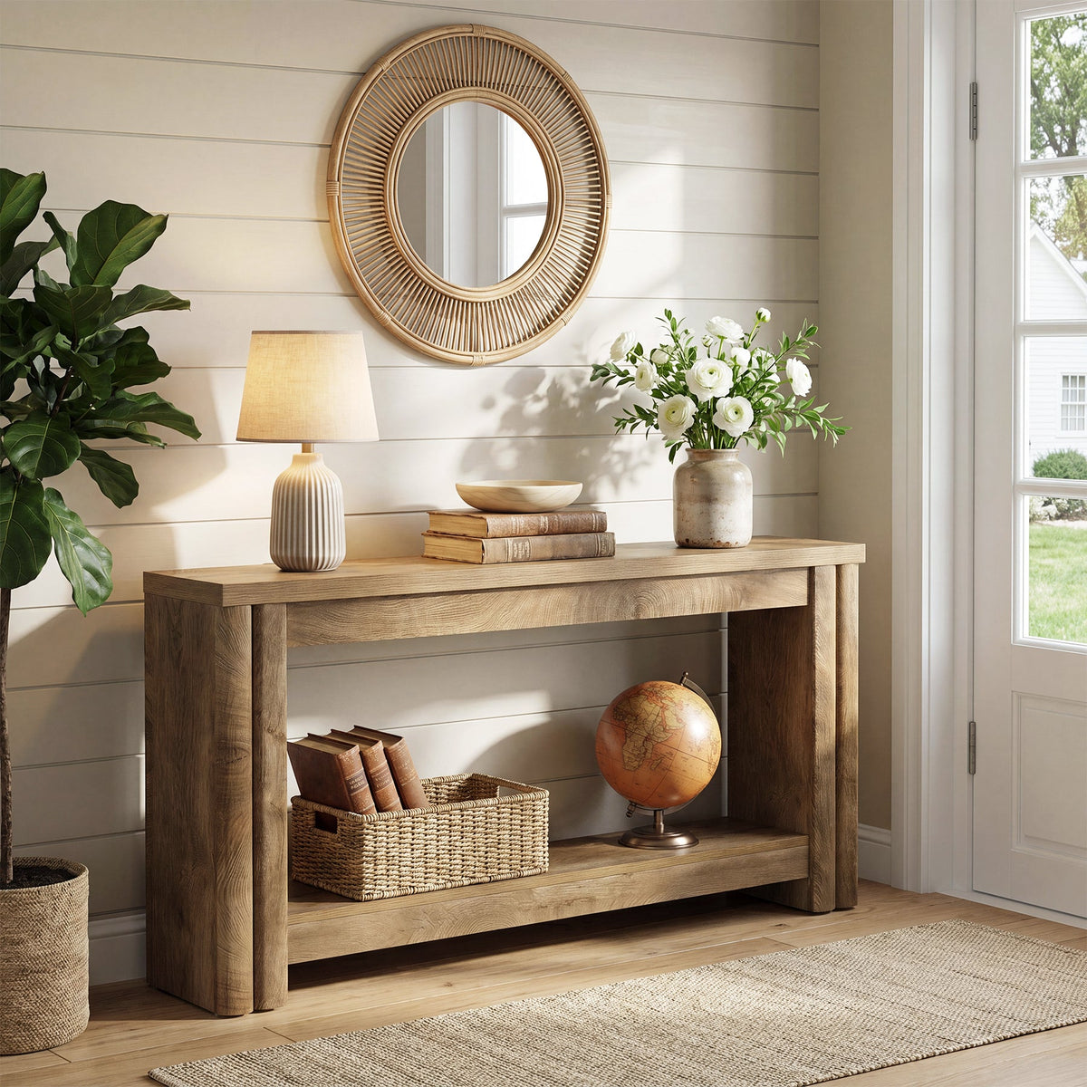 71" Console Table, 2-Tier Farmhouse Sofa Entryway Table for Hallway, Living Room