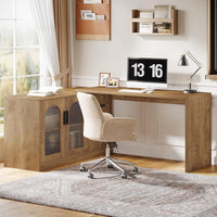 L-Shaped Computer Desk, 55" Executive Desk Office Workstation with Storage Cabinet