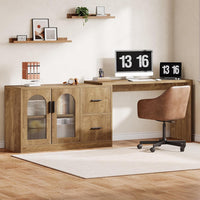 L-Shaped Computer Desk, 55" Executive Desk Office Workstation with Storage Cabinet