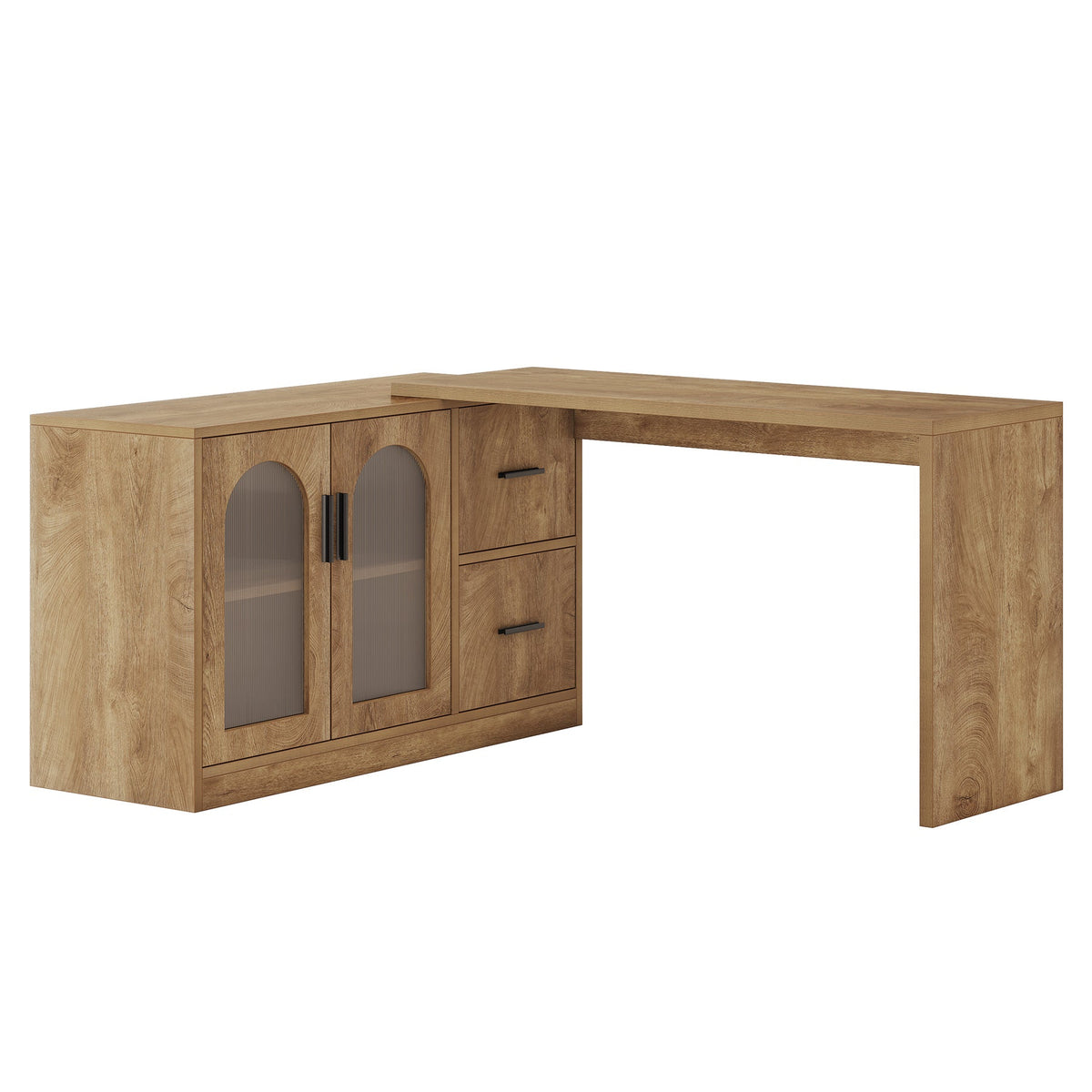 L-Shaped Computer Desk, 55" Executive Desk Office Workstation with Storage Cabinet