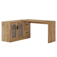 L-Shaped Computer Desk, 55" Executive Desk Office Workstation with Storage Cabinet