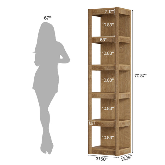 5-Tier Narrow Bookcase, 70.9" Farmhouse Bookshelf with Open Storage Rack