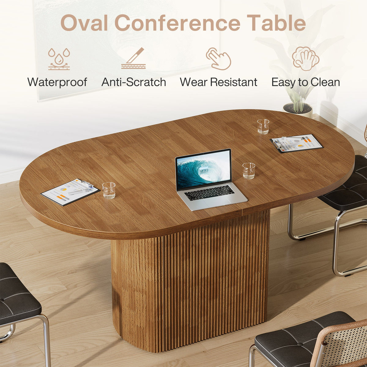 Oval Conference Table, 47.24" Meeting Table with Polygon Base for 4 People