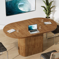 Oval Conference Table, 47.24" Meeting Table with Polygon Base for 4 People