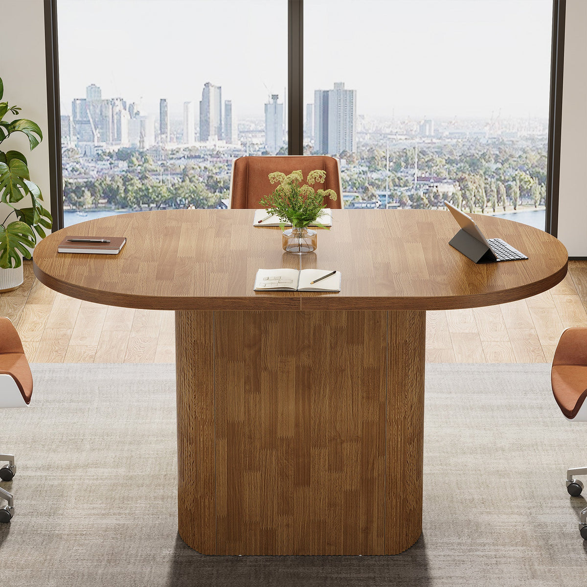 Oval Conference Table, 47.24" Meeting Table with Polygon Base for 4 People