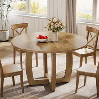 Round Dining Table, 47.2" Kitchen Dinner Table with Cross Base for 4 People