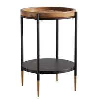 Round Side Table, 2-Tier End Table with Solid Wood Tabletop