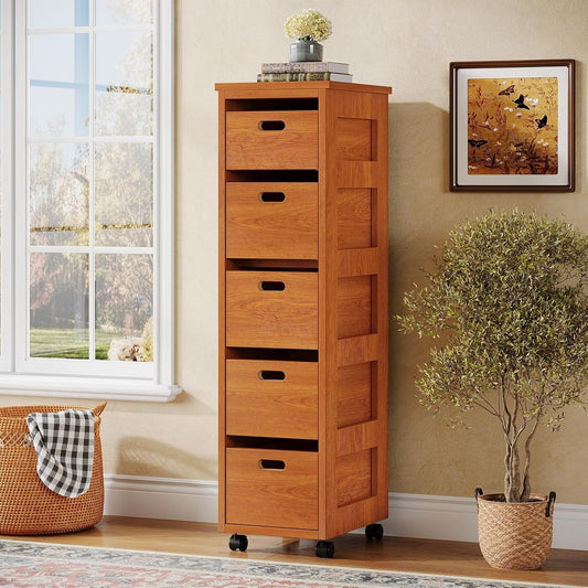 Slim Storage Cabinet, Tall Organizer Tower Vertical Tower Unit with Wheels