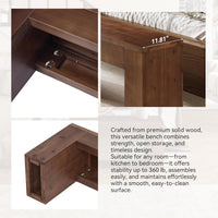 Solid Wood Dining Bench, 47.2" Farmhouse Entryway Bench with Sturdy Legs