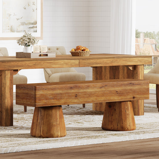 Solid Wood Dining Bench, Farmhouse Kitchen Table Bench Seat with Sturdy Spherical Legs