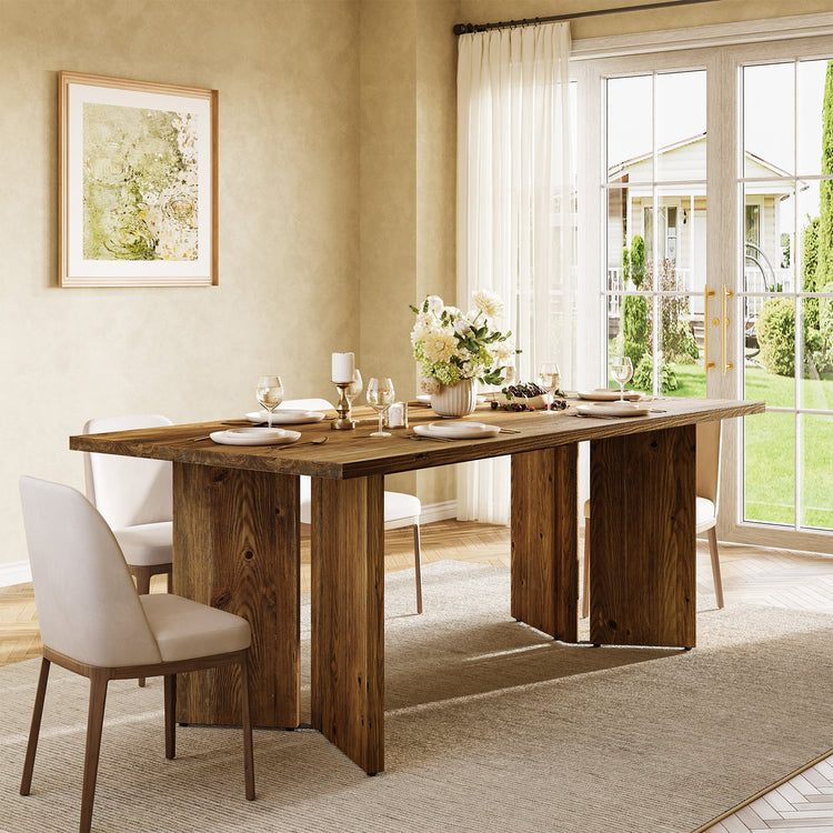 Solid Wood Dining Table, 63" Farmhouse Long Kitchen Table