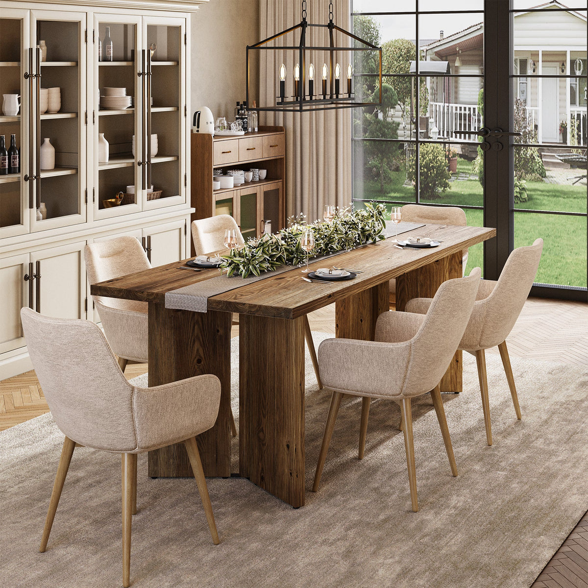 Solid Wood Dining Table, 63" Farmhouse Long Kitchen Table