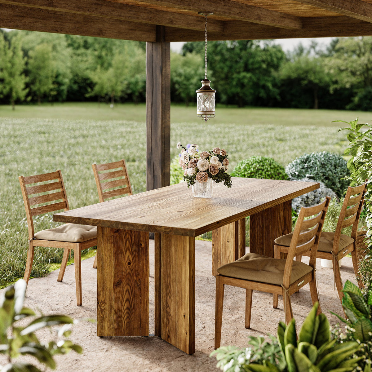 Solid Wood Dining Table, 63" Farmhouse Long Kitchen Table