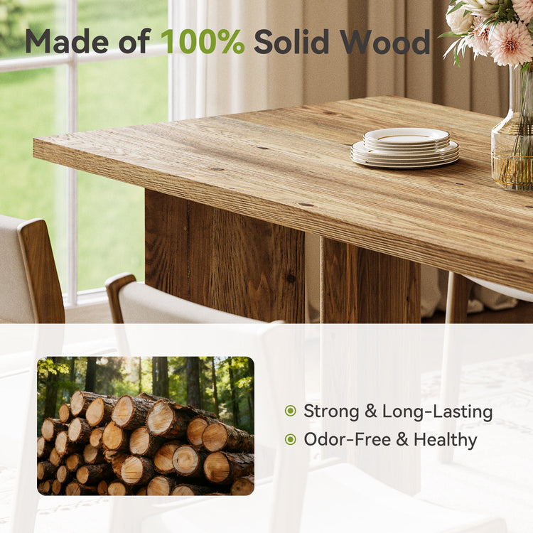 Solid Wood Dining Table, 63" Farmhouse Long Kitchen Table