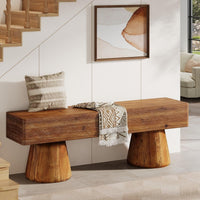 Solid Wood Entryway Shoe Bench, Farmhouse End of Bed Bench with Bucket Legs