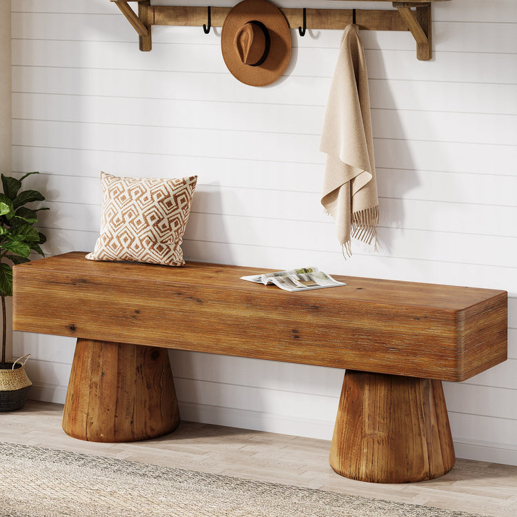 Solid Wood Entryway Shoe Bench, Farmhouse End of Bed Bench with Bucket Legs