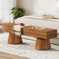 Solid Wood Entryway Shoe Bench, Farmhouse End of Bed Bench with Bucket Legs