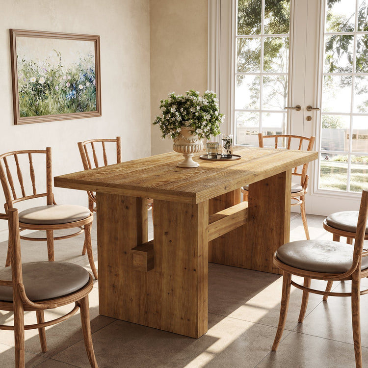 Solid Wood Kitchen Table, 63" Farmhouse Dining Table Dinner Table for 6