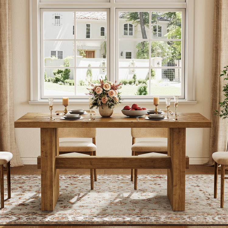 Solid Wood Kitchen Table, 63" Farmhouse Dining Table Dinner Table for 6