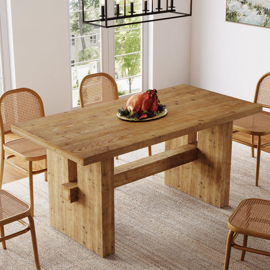 Solid Wood Kitchen Table, 63" Farmhouse Dining Table Dinner Table for 6