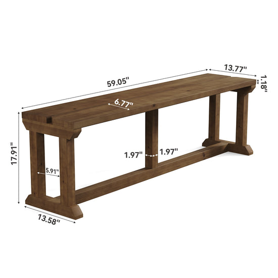 Solid Wood Shoe Bench, 59" Farmhouse Entryway Bench Bed Seat