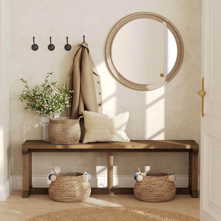 Solid Wood Shoe Bench, 59" Farmhouse Entryway Bench Bed Seat