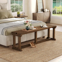 Solid Wood Shoe Bench, 59" Farmhouse Entryway Bench Bed Seat