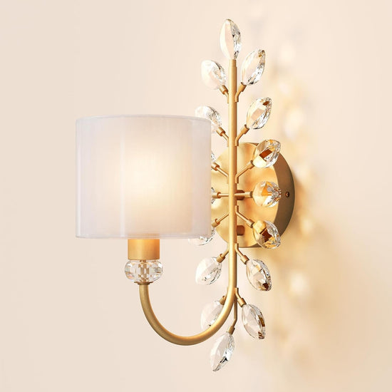 Wall Light Fixtures, Decorative Wall Sconce with Crystal Leaves Shape for Living Room(E12 Base)