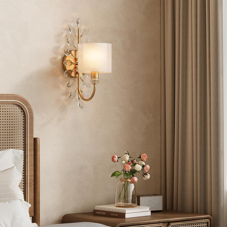 Wall Light Fixtures, Decorative Wall Sconce with Crystal Leaves Shape for Living Room(E12 Base)