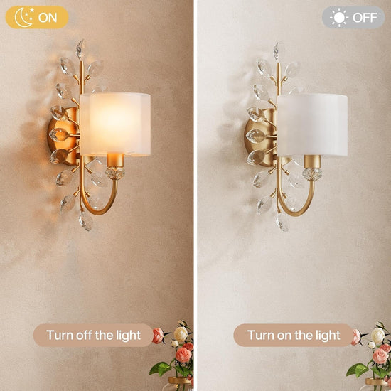 Wall Light Fixtures, Decorative Wall Sconce with Crystal Leaves Shape for Living Room(E12 Base)
