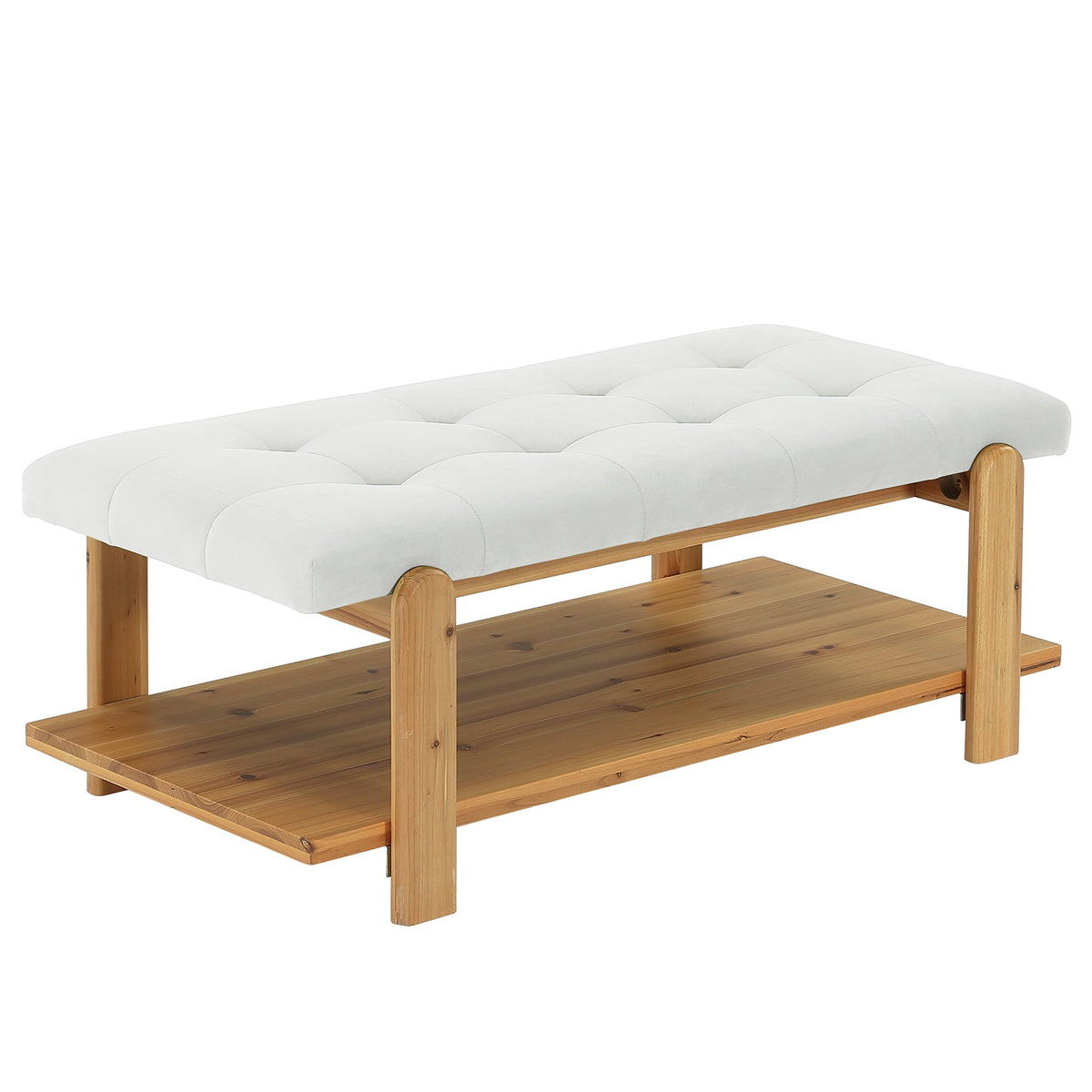 47.24" Ottoman Coffee Table, Rectangle Large Footrest Ottoman with Solid Frame and Storage Shelf