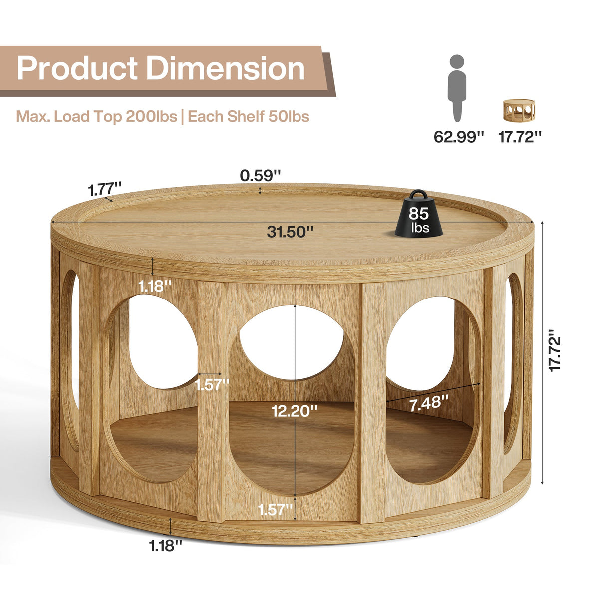 Tribesigns 31.5-Inch Modern Round Coffee Table with Open Storage Shelf, Wood Grain Center Table for Living Room
