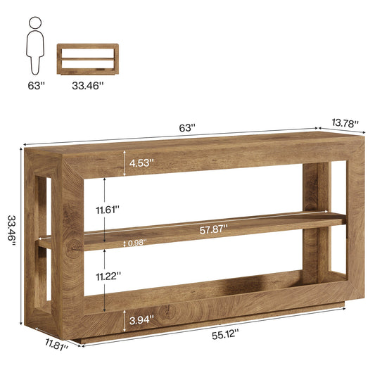 63" Console Table, Farmhouse Entryway Table with 3-Tier Storage Shelf